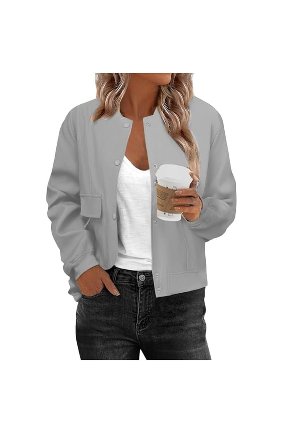 Women Bomber Jacket Casual Button Down Varsity Jackets Shackets With Pockets Outwear