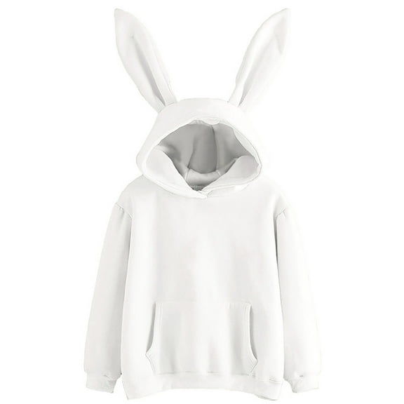 Pincandy Women Bunny Ear Hoodies Kawaii Pullover Tops Rabbit Ear Sweatshirt with Pocket Cute Animal Hoodie for Teen Girls
