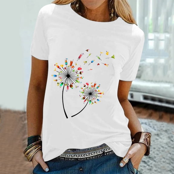 Pincandy Women Casual Letter Printing Short Sleeves Loose T-Shirt Blouse Tops Summer Tops Cute Neck Tops Loose Dressy Casual Shirts Cap,White,M