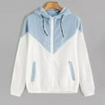 thumbnail image 1 of Pincandy Women Color Block Drawstring Hooded Zip Up Sports Jacket Windproof Windbreaker with Pocket, 1 of 3