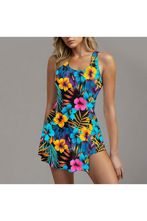 Women Comfort Printed V Neck Tankini Set Ruched Tummy Control Wireless Padded Bathing Suit for Summer Beach Pool Party