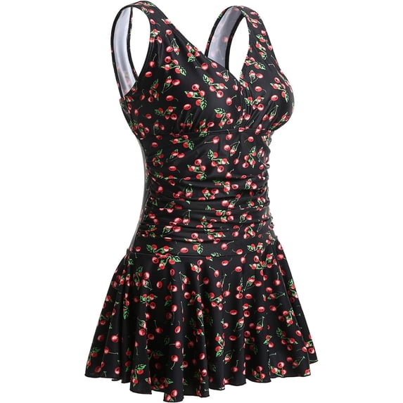 Pincandy Women Easy Wear Printed Modest Tankini Two Piece Swimsuit Wireless Padded Full Coverage Bathing Suit for Summer Beach Pool Party Wear