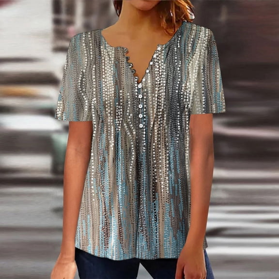 Pincandy Women Fashion Casual Print Round Neck Loose Short Sleeve T-shirt Top Blouse Pullover,Gray,2XL