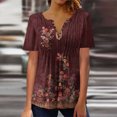 thumbnail image 1 of Pincandy Women Fashion Casual Print Round Neck Loose Short Sleeve T-shirt Top Blouse Pullover,Wine,S, 1 of 5