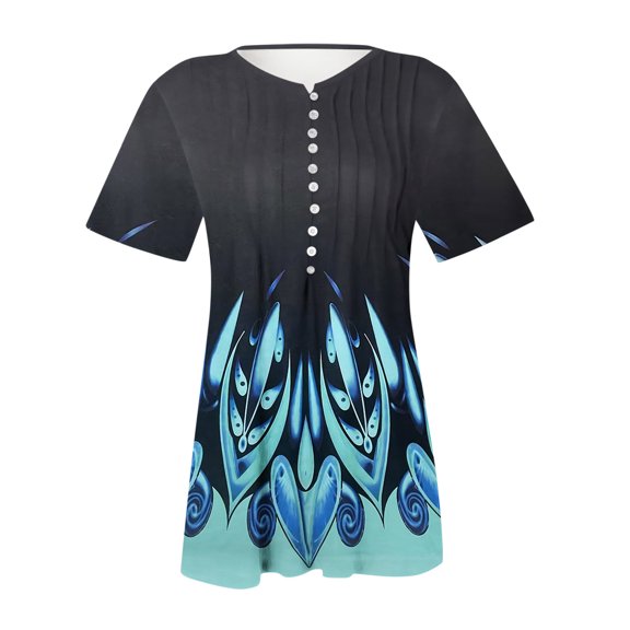 Pincandy Women Fashion Casual Printing Short Sleeve Loose Tee Top Tunic Blouse Scoop Neck Short Sleeve Shirts Dressy Casual Cute Summer Tops Trendy Layering Tee Shirts,Sky Blue,XL