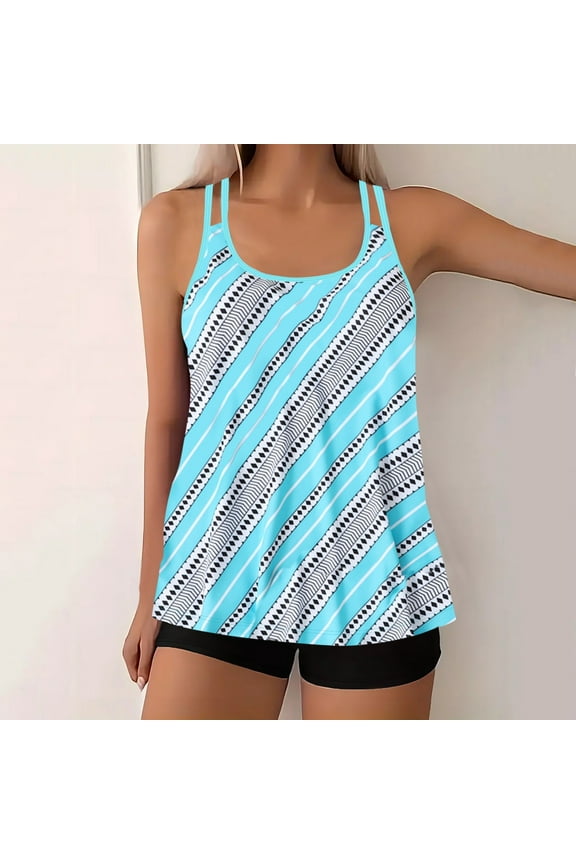 Women Fashion Plus Size Printed Modest Two Piece Bikini Set Wireless Padded Bathing Suit for Beach Holiday Pool Leisure Activities