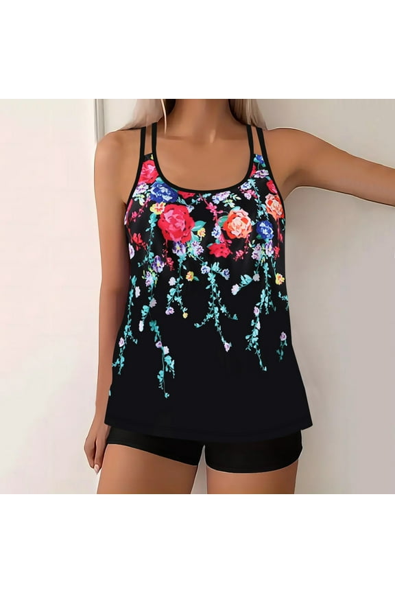 Women Fashion Plus Size Printed Modest Two Piece Bikini Set Wireless Padded Bathing Suit for Beach Holiday Pool Leisure Activities