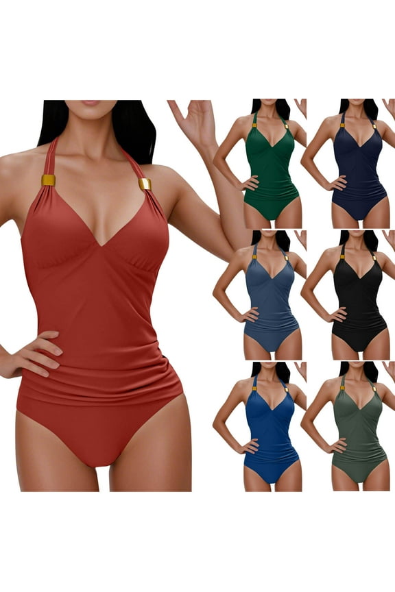 Women High Waisted Solid Two Piece Bikini Set Wireless Padded Modest Comfortable Bathing Suit for Summer Beach Pool Party Outfit