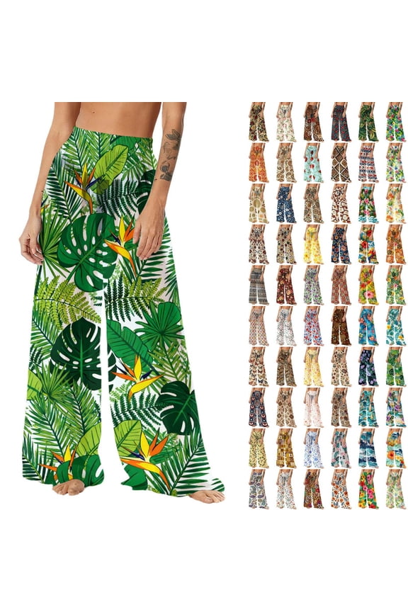 Women Mesh Boho Beach Pants See Through Sheer Swimsuit Bikini Bottom Cover up Party Elastic High Waist Wide Leg Pants