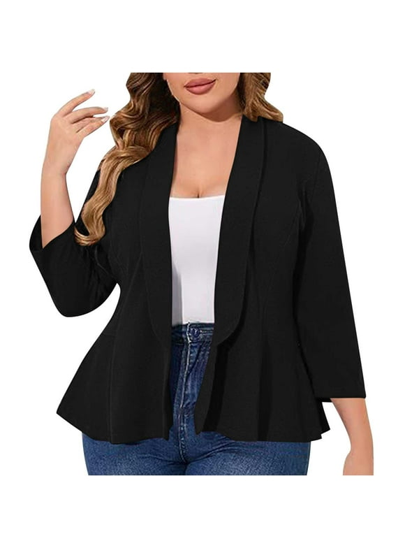 Women Plus Size Casual Blazer Open Front Long Sleeve Work Office Cardigan Jackets