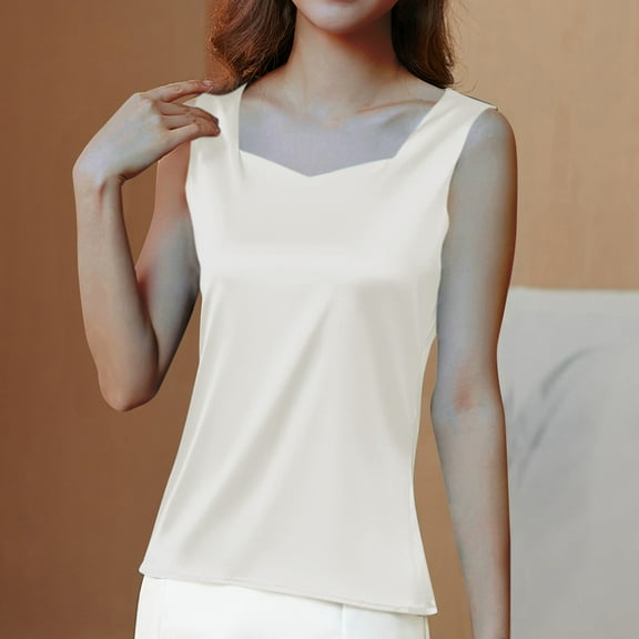 Pincandy Women Plus Size Tank Tops Soft Comfort Silk Satin Sleeveless Shirt Casual Camisole Fashion Summer Basic Tees