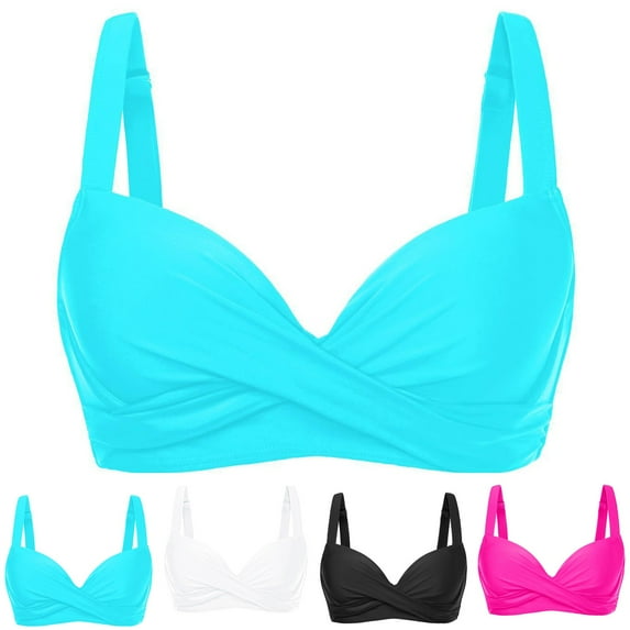 Pincandy Women Retro Solid Cross Ruched Adjustable Strap Bikini Set Wireless Padded Two Piece Bathing Suit for Beach Holiday Pool Wear