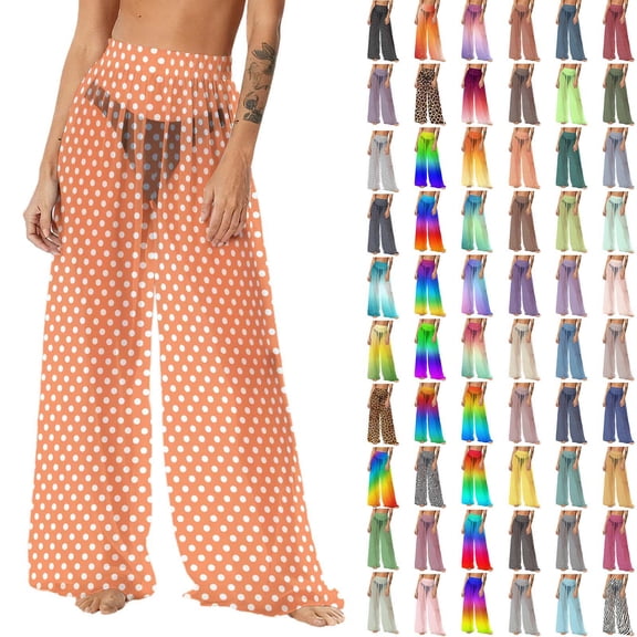 Pincandy Women See Through Sheer Mesh Pants Beach Swimsuit Bikini Bottom Cover up Party Club Elastic High Waist Wide Leg Pants