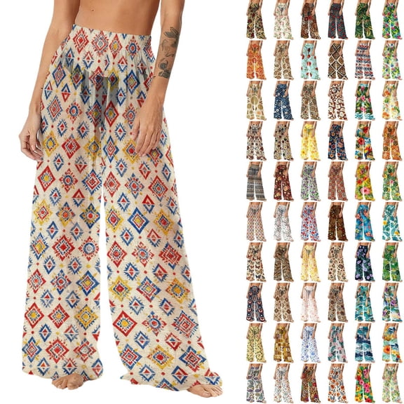 Pincandy Women See Through Sheer Mesh Pants Beach Swimsuit Bikini Bottom Cover up Party Club Elastic High Waist Wide Leg Pants