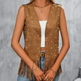thumbnail image 1 of Pincandy Women Western Tassels Vest Tops 70s Hippie Faux Suede Fringe Vests Jacket Cardigan Open Front Rodeo Cowgirl Shirt, 1 of 6