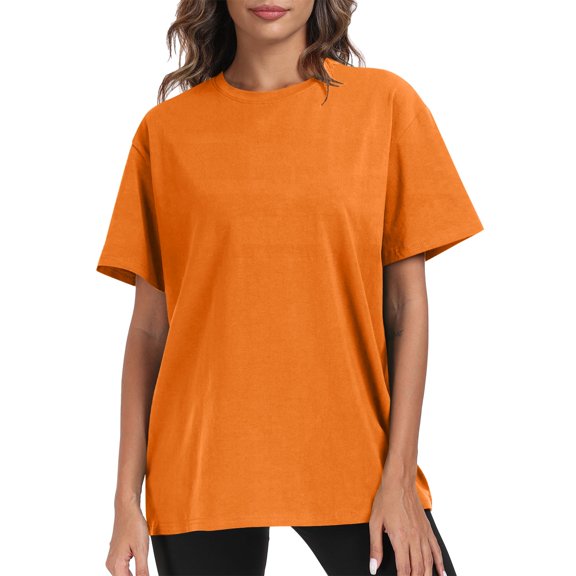 Pincandy Women's 2025 Spring/Summer Fashion Clothing 3/4 Sleeve T-shirt Round Neck Top Shirt Comfort Colors Adult Heavyweight Short Sleeve Tee, Style,Orange,M