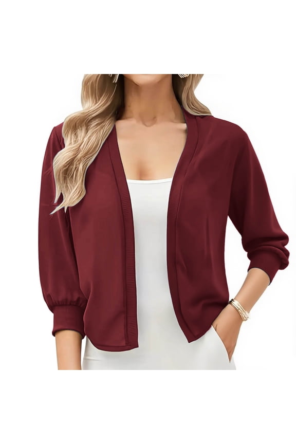 Women's 3/4 Sleeve Cardigan Cropped Open Front Bolero Shrug for Dresses, Chiffon Lightweight Cardigans