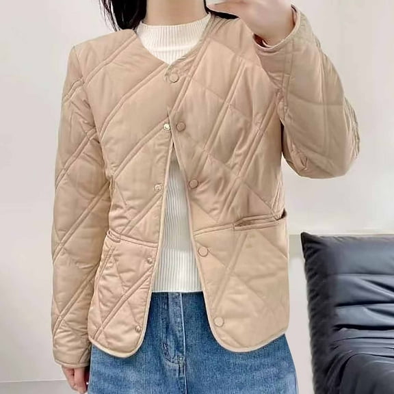 Pincandy Women's Bottoming Keep Warm Coat Plus Winter Light Thin Down Cotton Plaid Cotton