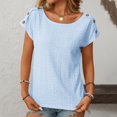 thumbnail image 1 of Pincandy Women's Casual Solid V Neck Loose Striped Short Sleeved T-shirt Top Summer Tops Cute Neck Tops Loose Dressy Casual Shirts Cap,Light Blue,M, 1 of 7