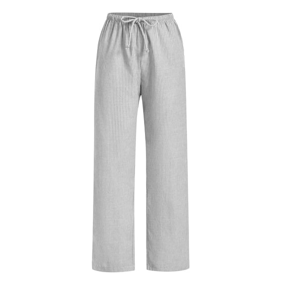 Pincandy Women's Casual Striped Pants - Elastic Waist with Pockets, Loose Fit for Daily Wear