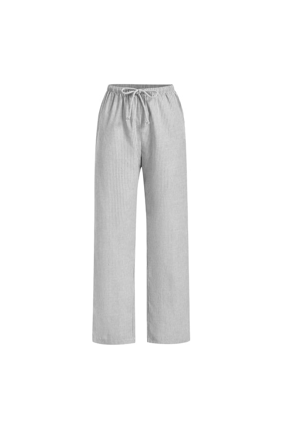 Women's Casual Striped Pants - Elastic Waist with Pockets, Loose Fit for Daily Wear