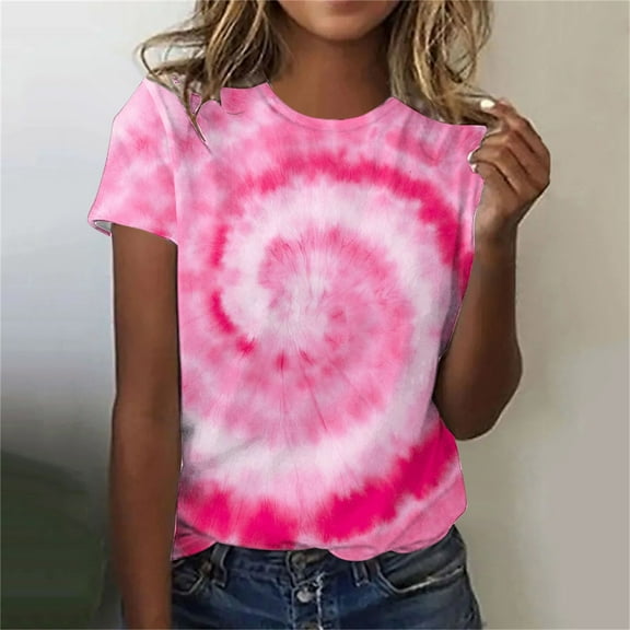 Pincandy Women's Casual and Fashionable Printed T-shirt Hippie Shirt Tie Dye Peace Sign Tshirts Hippy Peace Costume Hippie Outfit Tee,Pink,L