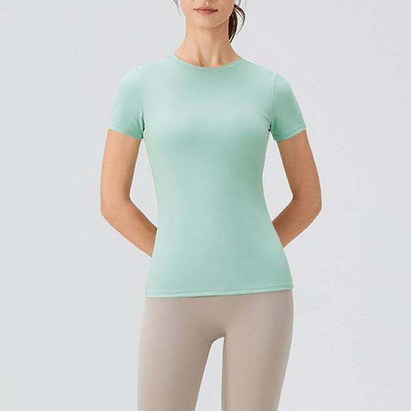 Pincandy Women's Crewneck Slim Fitted Short Sleeve T-Shirt Stretchy Bodycon Basic Tee Tops