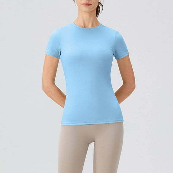 Pincandy Women's Crewneck Slim Fitted Short Sleeve T-Shirt Stretchy Bodycon Basic Tee Tops