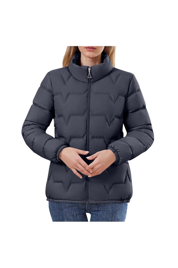 Women's Cropped Puffer Jacket Warm Padded Winter Outerwear Coat with Pockets