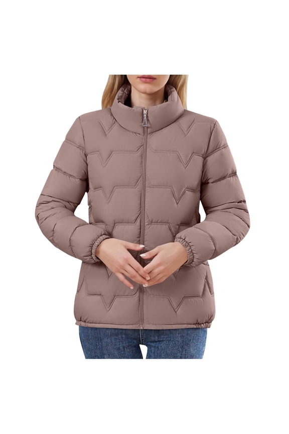 Women's Cropped Puffer Jacket Warm Padded Winter Outerwear Coat with Pockets