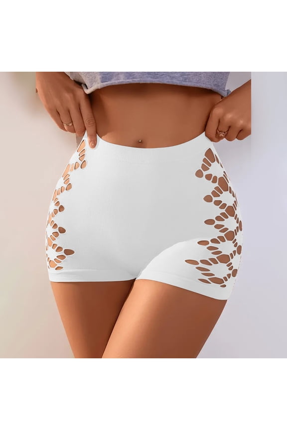 Women's Cut Out Mid Rise Boyshort Panties Solid Plain Criss Cross Seamless Underwear