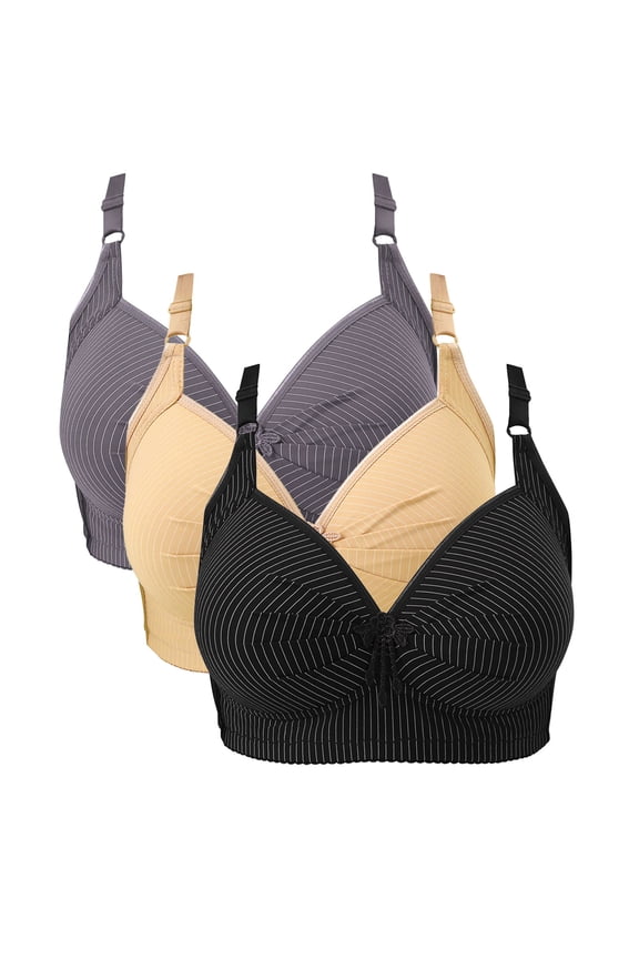 Women's Everyday Bra 3PC Wire Free Push Up Underwear One Piece Bras Comfortable Soft Cups Full Coverage Bralette