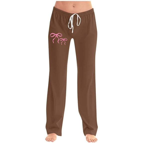 Pincandy Women's Fashion Bow Print Elastic Waist Pants - Drawstring Detail for Loungewear