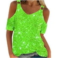 thumbnail image 1 of Pincandy Women's Fashion Casual Print Summer Cold Shoulder Tops Short Sleeve T Shirts Pullover Sexy Casual Dolman Blouses,Green,M, 1 of 5
