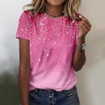 thumbnail image 1 of Pincandy Women's Fashion Printed Blouses Short Sleeve T-shirt Round Neck Short Sleeve Summer Casual Crew Neck Shirts Floral Solid Blouse Pleated Tunics,Pink,XL, 1 of 4