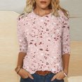 thumbnail image 1 of Pincandy Women's Fashion Printed T-shirt Mid-length 3/4 Sleeves Blouse Round Neck Casual Tops Scoop Neck Short Sleeve Shirts Dressy Casual Cute Summer Tops Trendy Layering Tee Shirts,Pink,S, 1 of 5