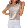 thumbnail image 1 of Pincandy Women's Fashion Solid Loose T-shirt Short Sleeve Sequin Blouse Round Neck Glitter Sequins Shirts Top Casual Cap Sleeve Party Tee Tops,Rose Gold,2XL, 1 of 6