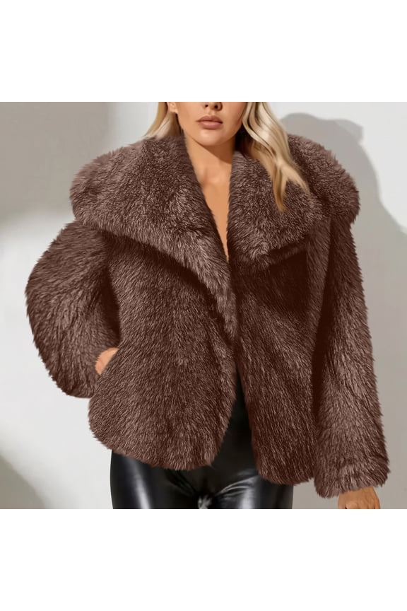 Women's Faux Fur Coat Fluffy Faux Fur Jacket Long Sleeve Lapel Furry Winter Jackets Shaggy Parka Short Coat