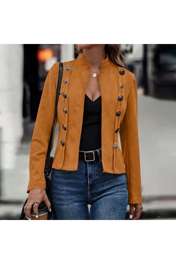 Women's Faux Suede Leather Jacket Fall Winter Clothes Casual Business Long Sleeve Blazer Jacket Coat