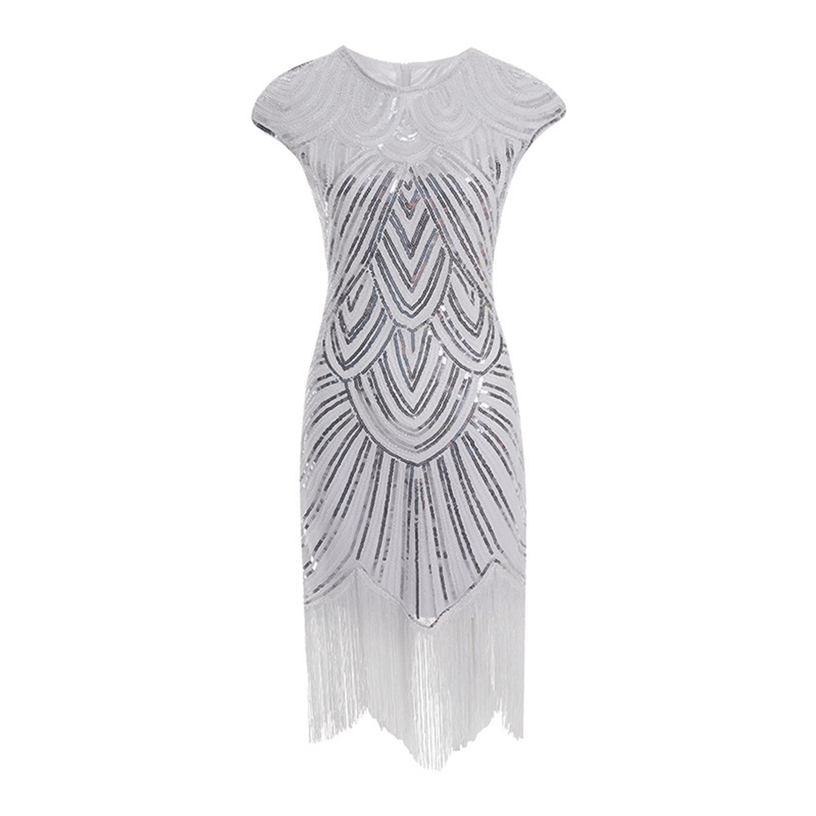 Whitewed Beaded Sequin Fringe 1920s Flapper Dress - Speakeasy Party Costume, Roaring 20s Theme