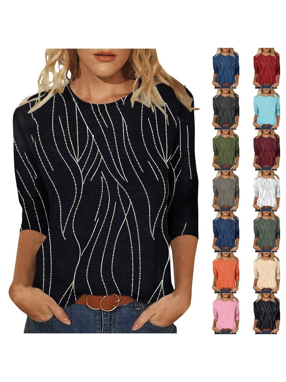 Women's Floral Print Crew Neck Casual Athletic 3/4 Sleeve Top Soft Breathable Tee Perfect for Gym Workouts and Daily Casual Outfits