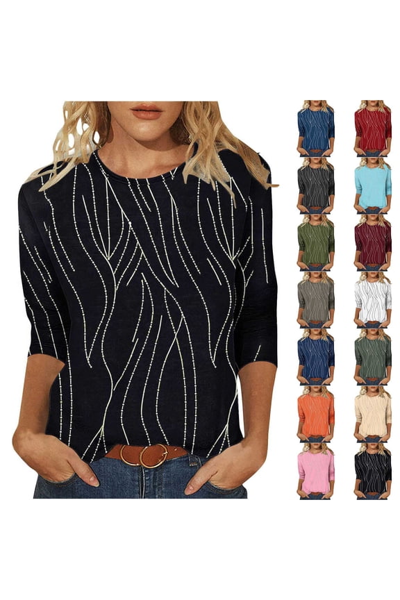 Women's Floral Print Crew Neck Casual Athletic 3/4 Sleeve Top Soft Breathable Tee Perfect for Gym Workouts and Daily Casual Outfits