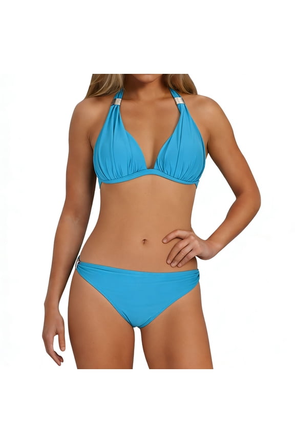 Women's High Waisted Ribbed Bikini Set 2-Piece Athletic Swimsuit