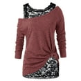 thumbnail image 1 of Pincandy Women's Lace Gothic Tops 2 in 1 Long Sleeve One Shoulder Tops for Women Knit Twist Top Crewneck Sweater, 1 of 5