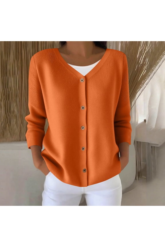 Women's Lightweight Button Down Cardigan Long Sleeve Casual Crew Neck Soft Knit Cardigans Sweater Tops