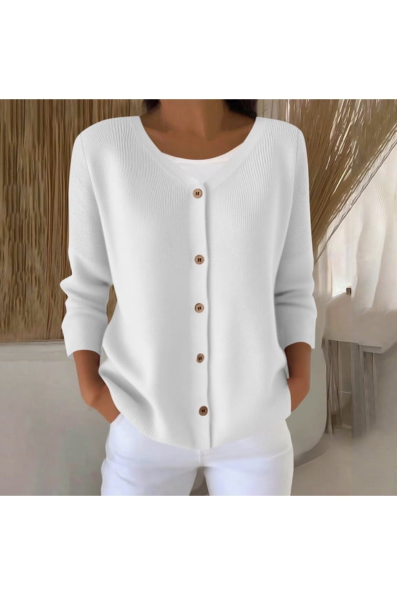 Women's Lightweight Button Down Cardigan Long Sleeve Casual Crew Neck Soft Knit Cardigans Sweater Tops