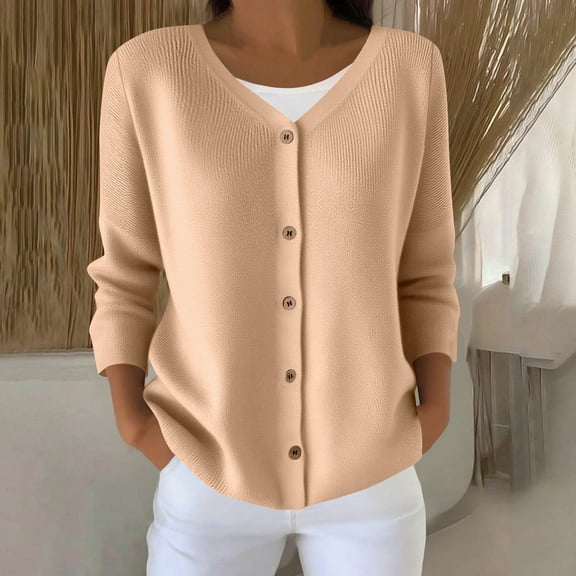 Pincandy Women's Lightweight Button Down Cardigan Long Sleeve Casual Crew Neck Soft Knit Cardigans Sweater Tops