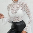 thumbnail image 1 of Pincandy Women's Long Sleeve Lace Mesh Tops High Neck Sheer Blouse Sexy Floral Going Out Top, 1 of 7