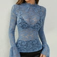 thumbnail image 1 of Pincandy Women's Long Sleeve Lace Mesh Tops High Neck Sheer Blouse Sexy Floral Going Out Top, 1 of 7
