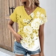 thumbnail image 1 of Pincandy Women's-Neck Fashion Casual Short-Sleeved Spring And Summer Tunic Tops V Neck Summer Shirts Floral Print Tops Dressy Blouse,Yellow,XL, 1 of 5